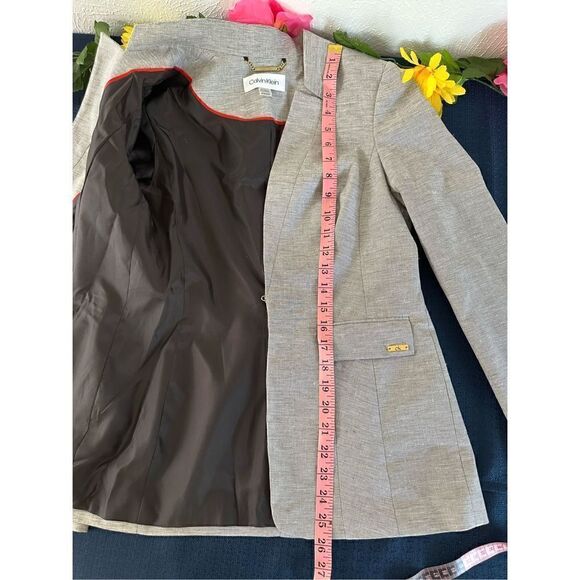 Calvin Klein Women’s Petite Linen Blend-Blazer Otter/White Size 2P - Picture 14 of 14